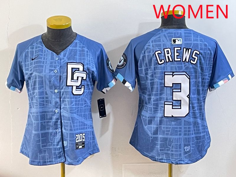 Women Washington Nationals #3 Crews Blue Joint Name 2025 Nike MLB Jersey style 1->women mlb jersey->Women Jersey